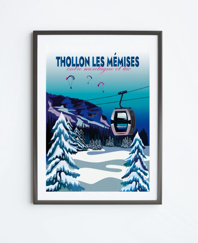 Affiche Thollon les Mémises - Vue montagne des Mémises - Télécabine