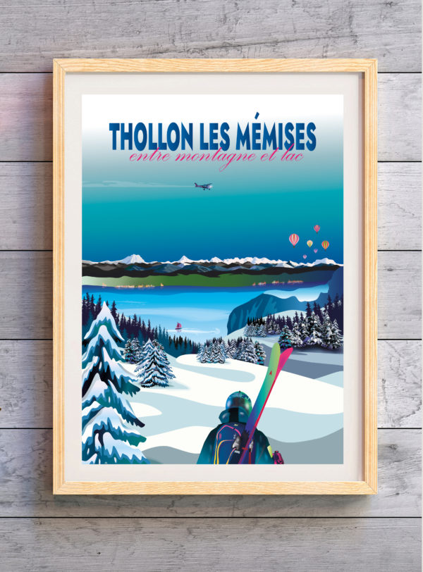 Affiche Thollon les Mémises - Vue sur le lac Léman et les montagnes suisses - Montgolfières -