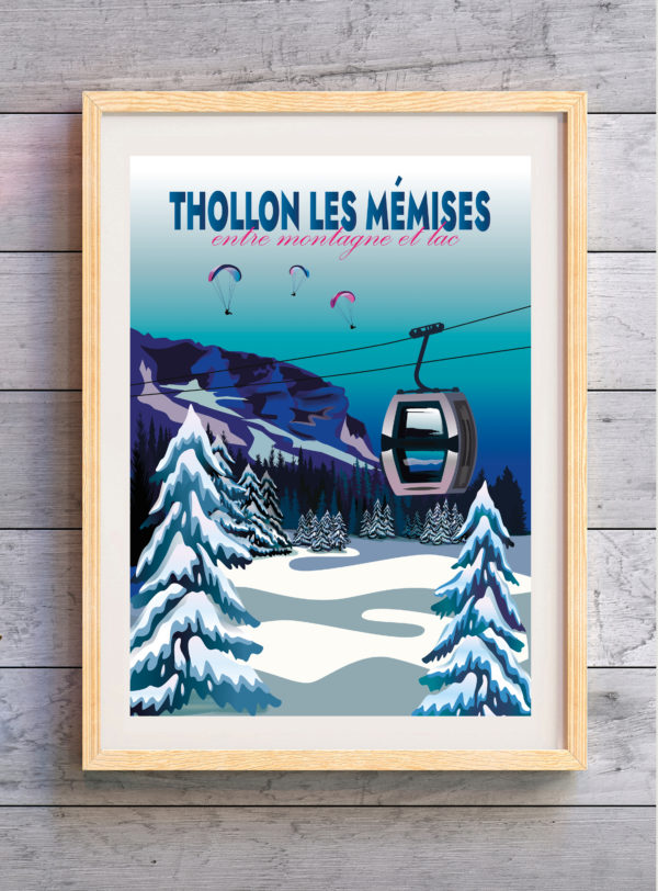 Affiche Thollon les Mémises - Montagne des Mémises - Télécabine - Parapentes